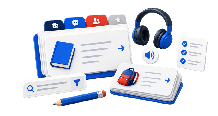 Vocabulary cards and study tools illustration